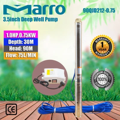Marro 3.5" Stainless Steel Submersible Bore Pump Deep Well Upto 90m ,75l/min - image 1 of 4