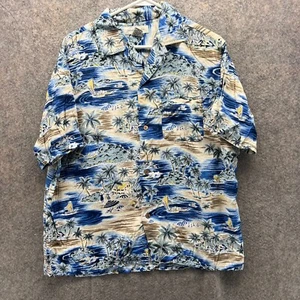 Banana Republic Shirt Men Medium Blue Button Down Floral Hawaiian Rayon Tropical - Picture 1 of 10