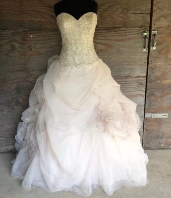 Allure Bridals C340 Wedding Dress 6 Champagne Organza Beaded Rosettes Ballgown - Image 1 of 4