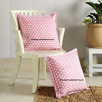 2 PCs Indian Canvas Polka Dot Print Pillow Case Home Decor Cushion Cover 16"x16" - Image 1 of 3