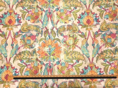 Covington HERMES CONFETTI Green Orange Blue Destressed Floral Drapery Uph Fabric - Image 1 of 3