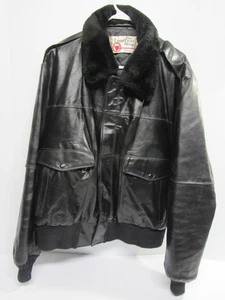 Vintage Sears The Leather Shop Leather Bomber Jacket Men Size 48 reg Black - Picture 1 of 4