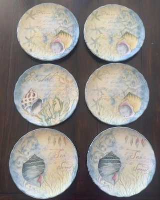 6 Cracker Barrel Coastal Susan Winget Design 8” Salad Dessert Plates Set 6 New - Image 1 of 4