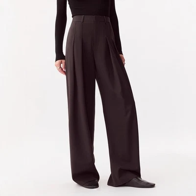 THE ROW Women's Wool Loose Double-pleated Casual Wide Straight-leg Pants - Image 1 of 4