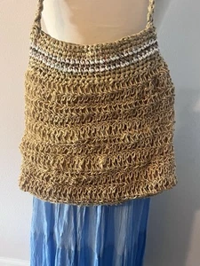 Vtg Sisal Market Jute Tote Bag Art Woven Raffia Bucket Crossbody Boho Bag - Picture 1 of 9