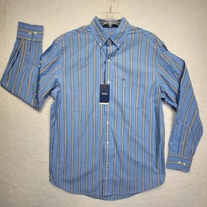 IZOD Long Sleeve Button Down Men's Size Medium Blue Vertical Stripe NWT - Picture 1 of 12