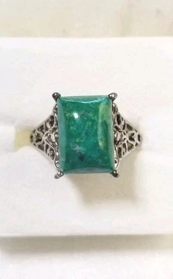 Anillo Crisocola Azul Verde Talla 10 Platino Sobre Plata de Ley DISMINUIDO Foto 1 de 4