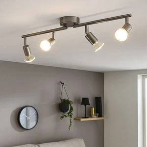 Binario Faretti Spot LED Plafoniera 4 Fiamma Metallo Argento Bwegliche Punti - Foto 1 di 9