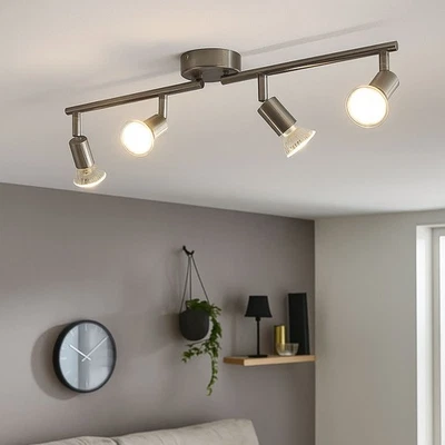 Binario Faretti Spot LED Plafoniera 4 Fiamma Metallo Argento Bwegliche Punti - Immagine 1 di 4