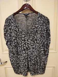 Vera Wang Semi Sheer Top Ladies L Black /Silver Drawstring Cap Sleeves Large - Picture 1 of 4