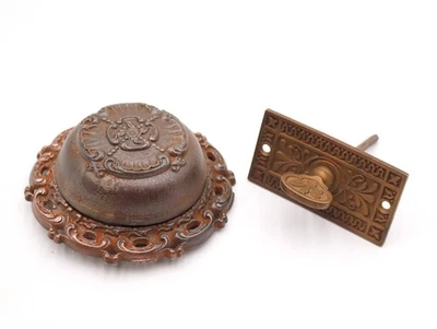 Victorian Cast Iron Crank Mechanical Twist Door Bell - Image 1 of 4
