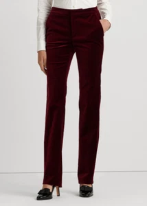 Lauren Ralph Lauren Women Stretch Velvet Straight Leg Pants Red Size 16 - Picture 1 of 4