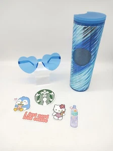 Starbucks Grande Artic Blue Swirl Ridge Tumbler 16oz Fun Glasses SB Stickers - Picture 1 of 18