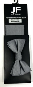 J. Ferrar Pre-Tied Bow Tie And Pocket Square Gray *Brand New* - Picture 1 of 5