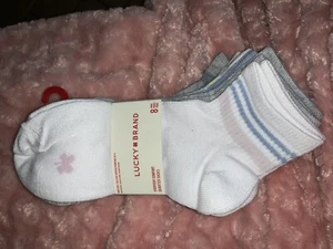 LUCKY BRAND Girls Socks 1/4 Crew Kids School Everyday 8 Pair Shoe 10C-4Y - Picture 1 of 7