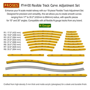 ¡NUEVO! Juego de colocación de vías flexibles escala N 18 piezas radio 17”-35,2” (432 mm-894 mm) - Imagen 1 de 4
