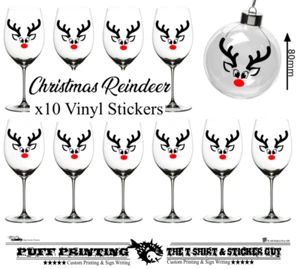Reindeer roodolph Christmas Wine Glass Stickers Vinyl party present bauble Santa - Picture 1 of 2