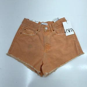 Zara Orange High-Rise Distressed Short Girls Size 13-14 NEW - Picture 1 of 7