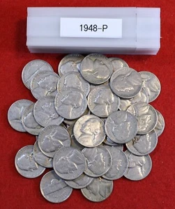 1948-P Jefferson Nickels 40 Coin roll Circulated - Picture 1 of 4