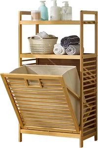 Laundry Hamper with 2-Tier Shelves & Tilt Out Basket, Laundry Baskets Organizer - Picture 1 of 12