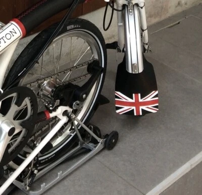 Brompton full grain leather front Mudflap with Union Jack: Black edition. - Image 1 of 3