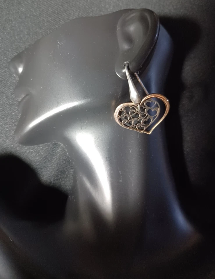 NOMINACIÓN Italia Plata Esterlina Tono Oro Rosa Corazones y Corazón Pendientes Colgantes  Foto 1 de 4