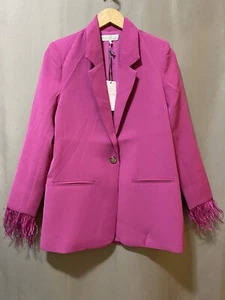 NWT WAYF Women Romee Feather Trim Sleeve One Button Blazer Jacket Size XS Pink - Picture 1 of 12