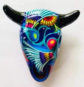 Keramik Keramik Figur Kuh Büffel handbemalt Vogel Stier Horn Cowboy #37 - Bild 1 von 7