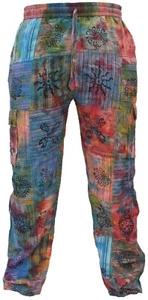 Pantalones de carga para hombre Tie Dye Patchwork coloridos hippy algodón estampado funky - Imagen 1 de 6