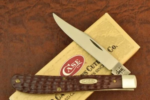 CASE XX USA 2001 JIGGED BROWN DELRIN SLIMLINE TRAPPER KNIFE 61048 SS (20438) - Picture 1 of 6