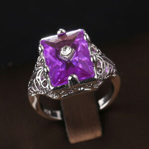 Fashion 925 Silver Purple Square Cubic Zircon Women Rings Jewelry Wedding Gift