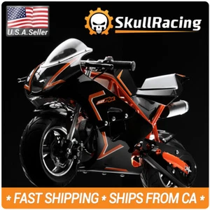 SkullRacing Gas Powered Mini Pocket Bike Motorcycle 50RR (Orange) - Picture 1 of 7