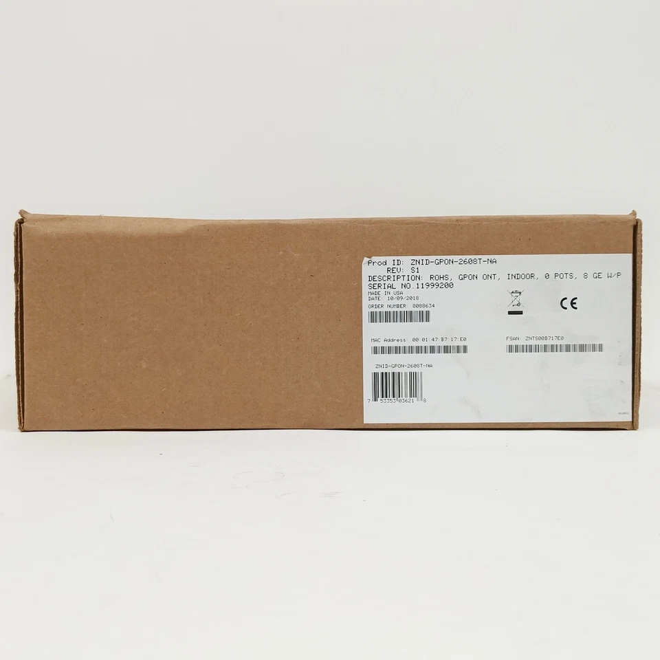 Zhone ZNID-GPON-2608T-NA GPON ONT, Indoor, 0xPOTS, 8xGE POE - Image 1 of 4