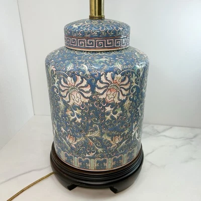 Vtg Frederick Cooper Ginger Jar Lamp Famille Rose Hand-Painted Ceramic 24 In - Image 1 of 4