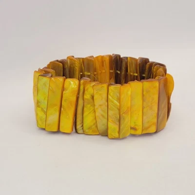 Brazalete elástico iridiscente dorado amarillo y naranja madreperla concha mop Foto 1 de 4