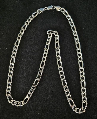 Collar de cadena de eslabones Figaro italiano de oro blanco pesado 14 kgp 24"  Foto 1 de 3