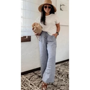 Pantalones de Lino Colección Martha Stewart XL Azul Pierna Ancha Cordón Beach Resort - Imagen 1 de 10