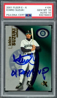Ichiro Suzuki Auto 2001 Fleer EX RC 105 PSA 10 Sig 10 ROY/MVP Pop 1 950/1999 DNA - Image 1 of 4