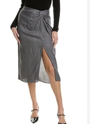 Falda Rag and Bone Talla 10 Gris A Cuadros Midi Frontal Abertura Cremalleras Acanaladas Foto 1 de 4