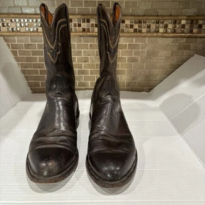 Men's Lucchese T0122C2 Lonestar Western Chocolate Leather Roper Boots Size 11.5 - Picture 1 of 17