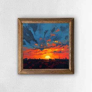 Eternal Sundown Natural Stone Wall Art Handmade Wooden Frame Home Decor - Picture 1 of 7