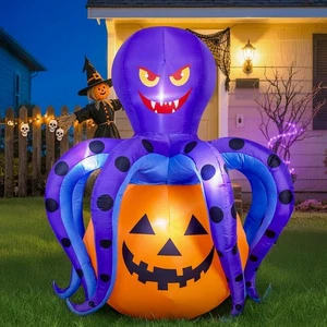 6,2 Fuß Halloween Schlauchboote Dekoration Outdoor, Halloween Oktopus Kürbis Schlag - Bild 1 von 6
