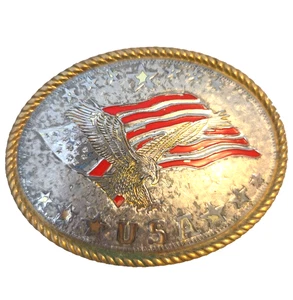 Vintage Belt Buckle Eagle American Flag USA Stars As Is - Picture 1 of 8