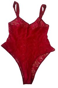Vintage 90s Victorias Secret Heart Label Teddy Size P High Cut Red Lace Bodysuit