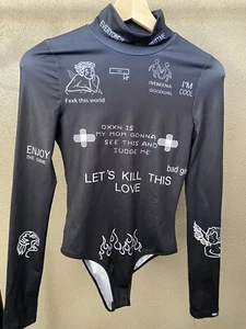 Womens Letter Cartoon Print Long sleeve Slim Enjoy The Game Jumpsuit Size Medium - Picture 1 of 7