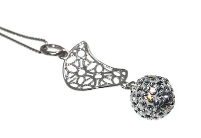 collana e ciondolo argento 925 luna filigrana sfera zirconi per donna collier - Immagine 1 di 3