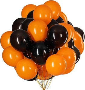 50 latex balloons ORANGE & BLACK for Halloween helium or air 12" Baloon haloween - Picture 1 of 2