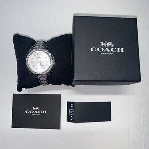 Coach klassische silbernes Zifferblatt Druck Band Swarovski Kristall Damenuhr braucht einen Batt - Bild 1 von 9