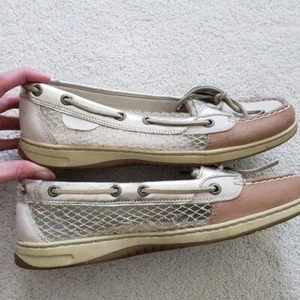 Sperry Angelfish Gold Metallic Mesh Boat Shoes sz9 - Picture 1 of 13