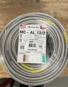 NEW 12-2 MC CABLE METAL CLAD COPPER SOLID 12/2 WIRE BROWN GREY GREEN 250 FEET - Picture 1 of 2